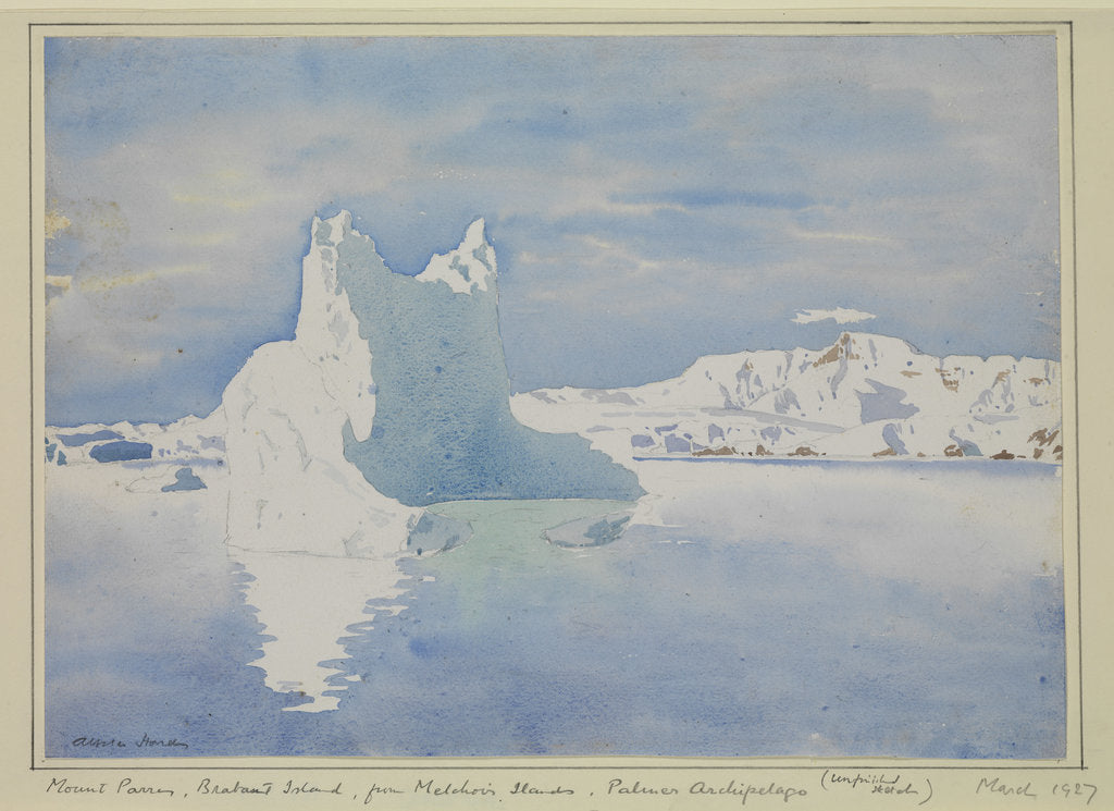 Detail of Mount Parry, Brabant Island, from Melchior Islands, Palmer Archipelago (unfinished sketch), March 1927 by Sir Alister Hardy