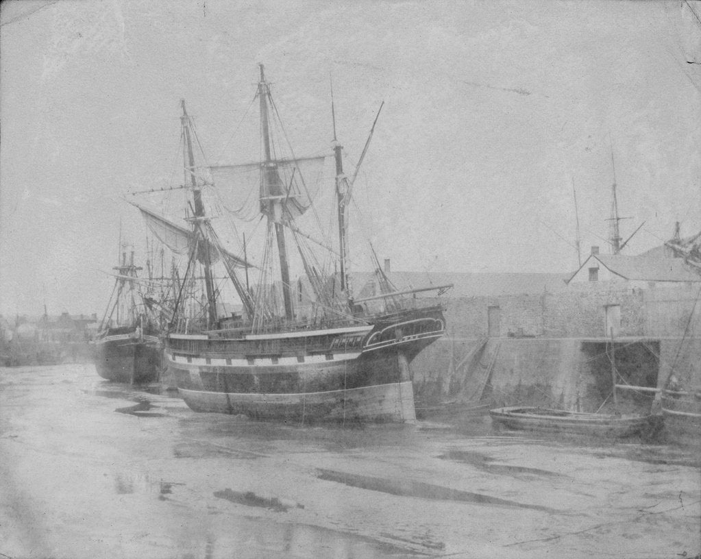 Detail of Port quarter view of the barque 'Cobre' (1844) dried out at Swansea. Inversed digital file to create b&w positive by Calvert Richard Jones