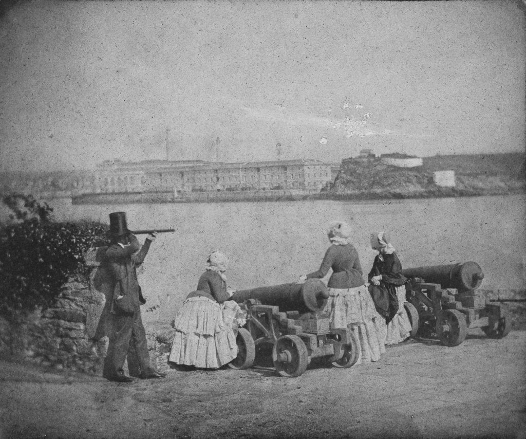 Detail of Royal William Victualling Yard, Plymouth, from Mount Edgecombe. Inversed digital file to create b&w positive by vWilliam Henry Fox Talbot; Nicolaas Henneman