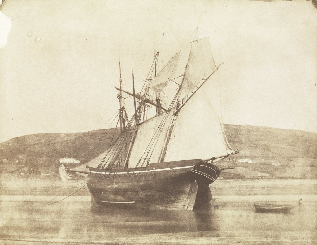 Detail of Schooner with sails set, dried out at Swansea by Calvert Richard Jones