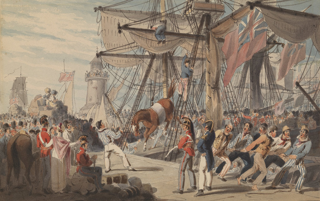 Detail of Embarking troops and horses at Ramsgate by John Augustus Atkinson