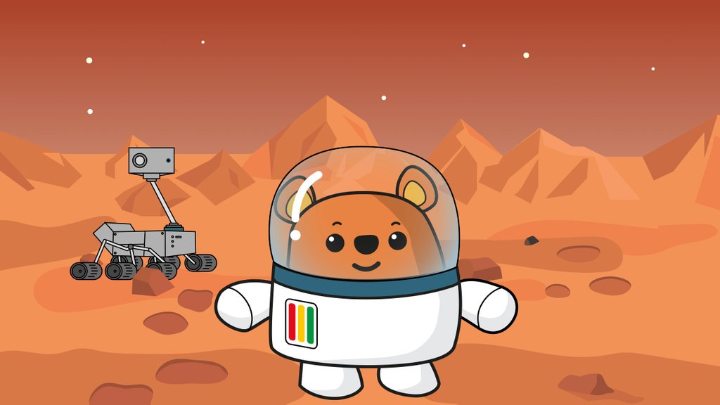 Detail of Space Ted in his space suit on Mars with the rover by Anonymous