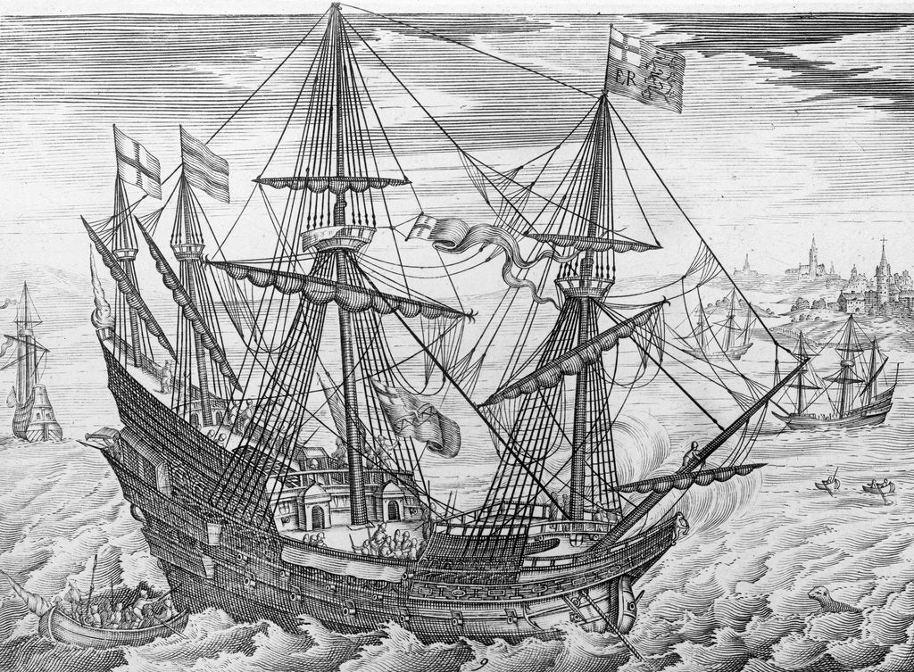 Detail of 'White Bear' commanded by Thomas Howard and involved in the defeat of the Spanish Armada of 1588 by Claes Jansz Visscher