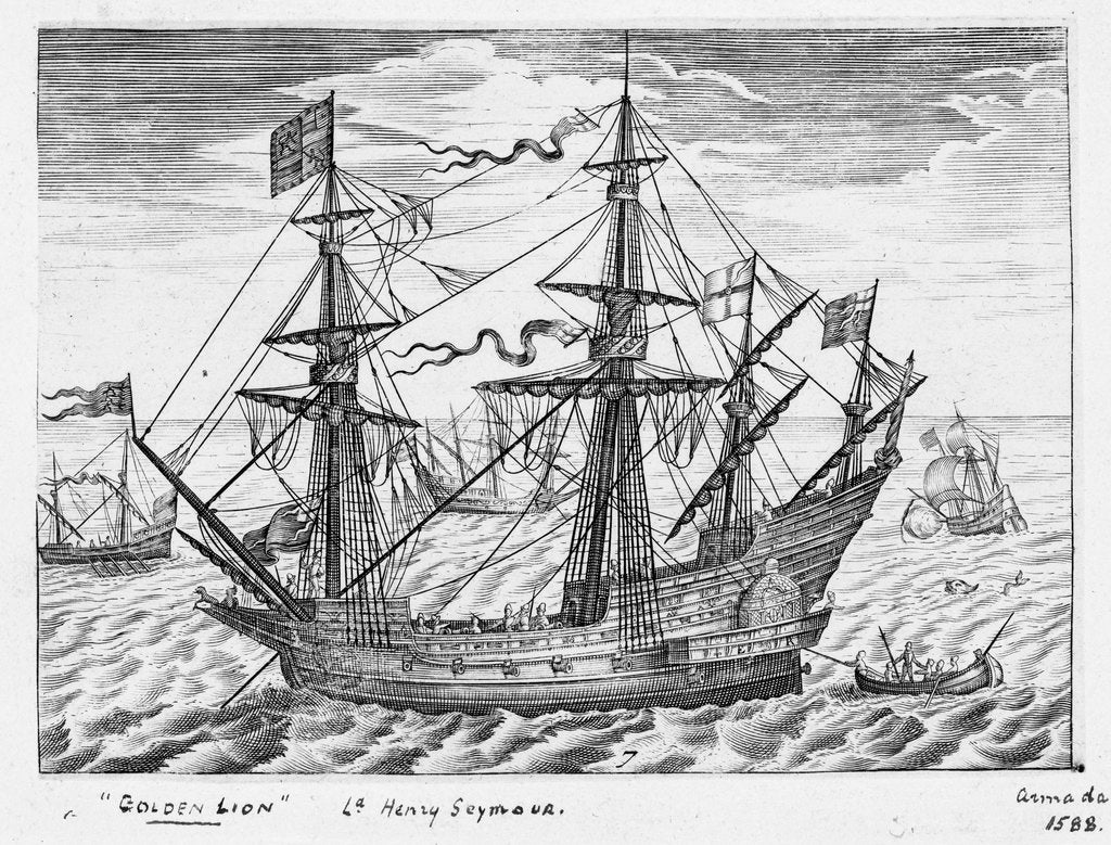 Detail of 40-gun ship 'Lion' (1557, also known as 'Golden Lion') by Claes Jansz Visscher
