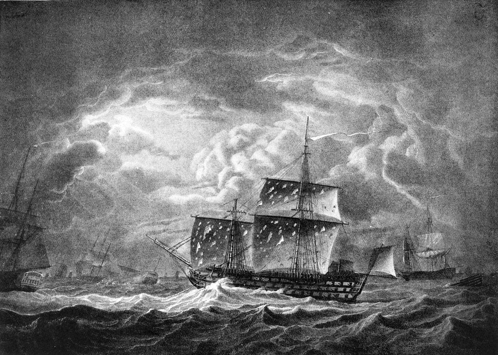 Detail of Victory... in the Gale that succeeded the Battle of Trafalgar,  the remains of... Nelson on board by Robert Dodd