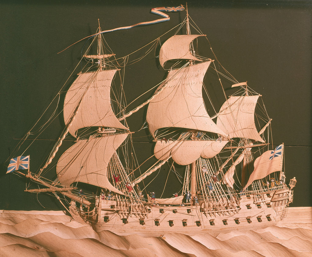 Detail of Paper sculpture of a 64-gun ship by Augustine Walker