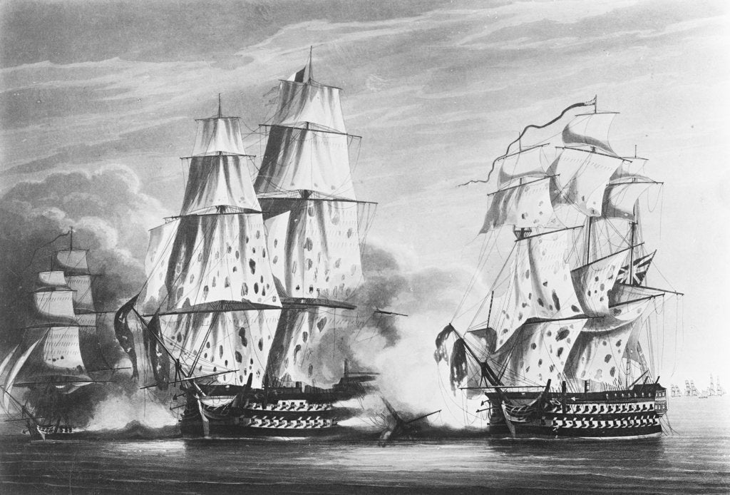 Detail of The action between HMS 'Victorious... H.M. Brig 'Weazel and a French Squadron by Clark