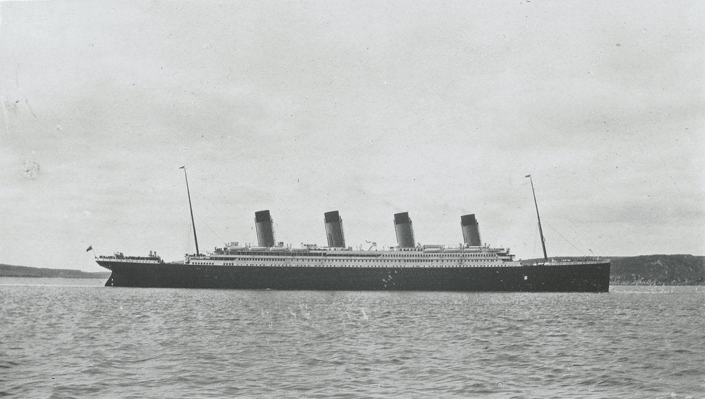 Detail of Passenger liner 'Titanic' (Br, 1912) Oceanic Steam Nav Co Ltd, (Ismay Imrie & Co Ltd, managers) (White Star Line): under way at Queenstown (now Cobh), Ireland by unknown