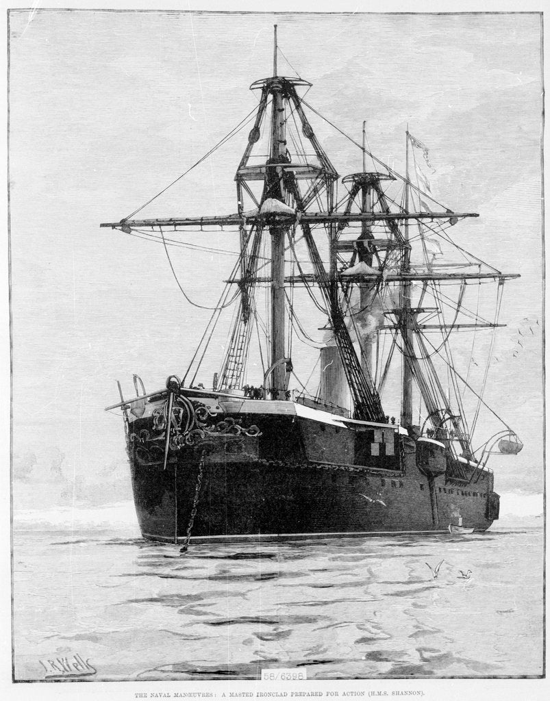 Detail of HMS 'Shannon' (1875) at anchor by unknown