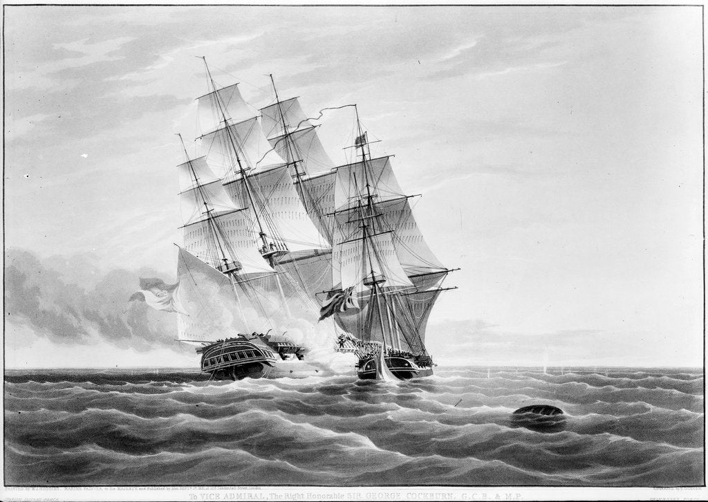 Detail of Representing an action with the Spanish Slave frigate 'Velos Passahera' captured by boarding by H.M. Ship 'Primrose' 6th September 1830 by William John Huggins
