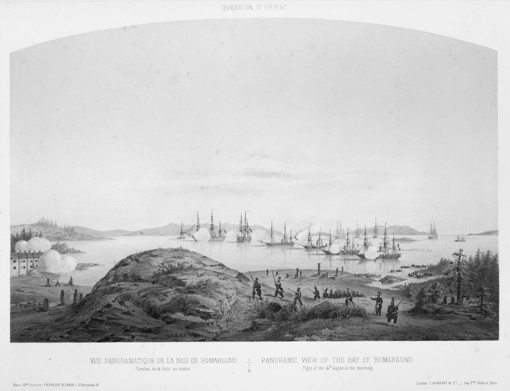 Detail of Panoramic view of the Bay of Bomarsund: fight of the 14 August 1854, in the morning by Louis Le Breton