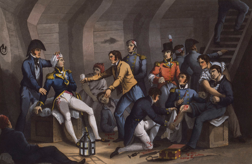 Detail of Nelson sits wounded in the cockpit of HMS 'Vanguard' during the Battle of the Nile, 1-3 August 1798 by M. Dubourg