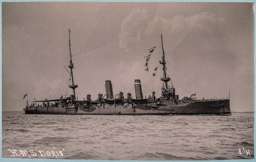 Detail of HMS Doris (1896) under way by Unknown