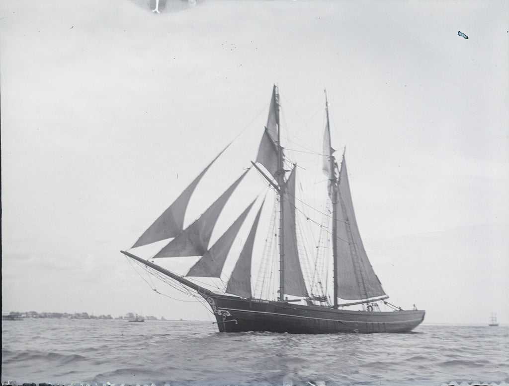 Detail of A port side view, taken from well ahead of the beam, of the two masted topsail by Unknown