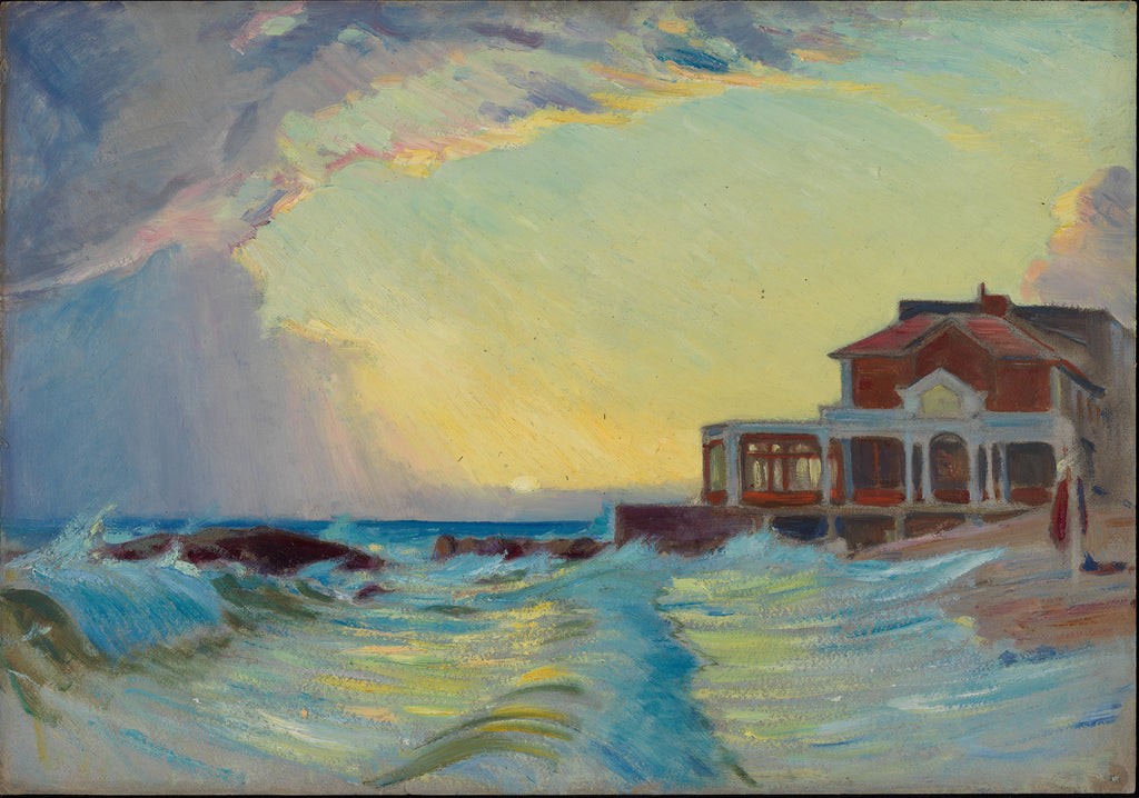 Detail of A beach seascape with a resort building, Le Croisic by Unknown