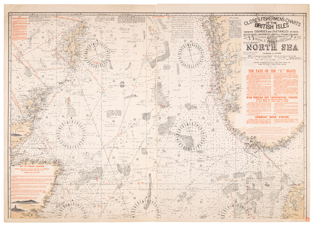 Detail of Albert Close Fisherman's Charts of the British Isles section 2 The North Sea Scale:1,750,000 Print chart of the North Sea by Albert Close