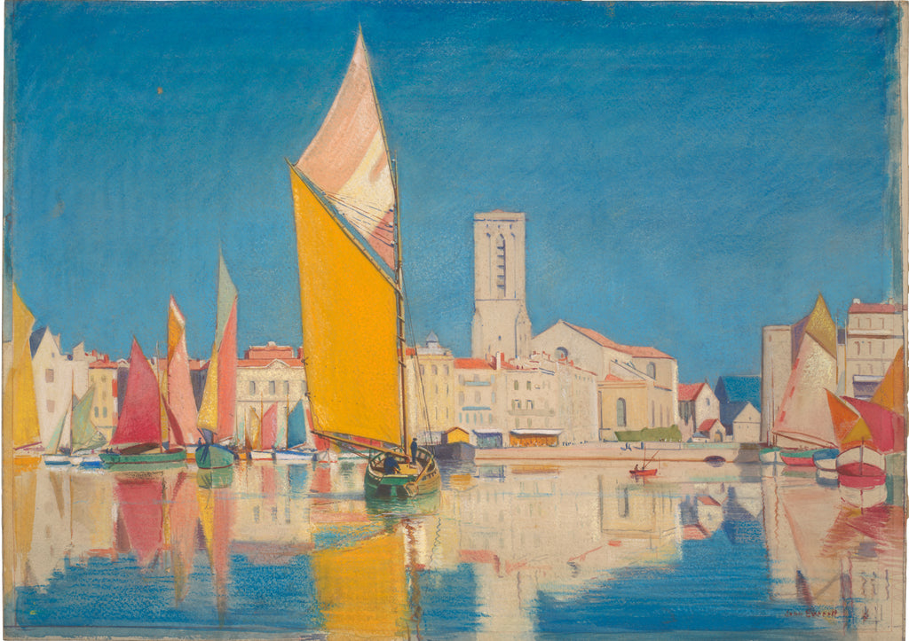 Detail of Unidentified harbour scene - the yellow sail by 