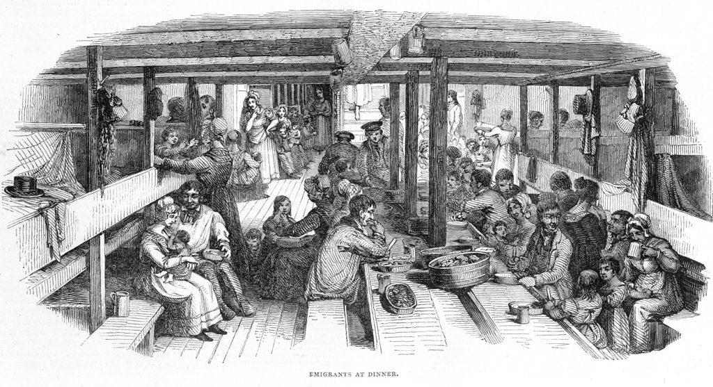 Detail of Emigrants at dinner, 1844 by unknown