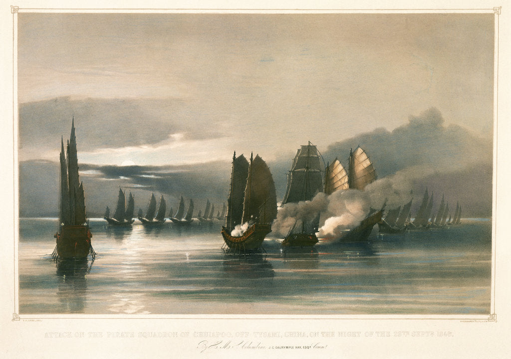 Detail of Attack on the pirate squadron of Chuiapoo, off Tysami, China, 28 September 1849 by Edward Cree