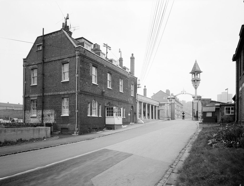 Detail of Woolwich Dockyard buildings, near Venus Road, Defiance Walk and the Clockhouse by unknown