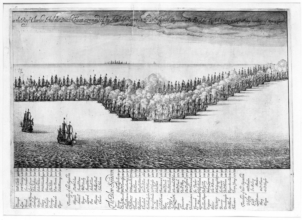 Detail of Battle between the English and Dutch fleets, 25 July 1666 by Wenceslaus Hollar