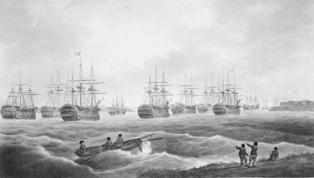 Detail of Dutch prizes in the Medway after the Battle of Camperdown, 1797 by J. Wells