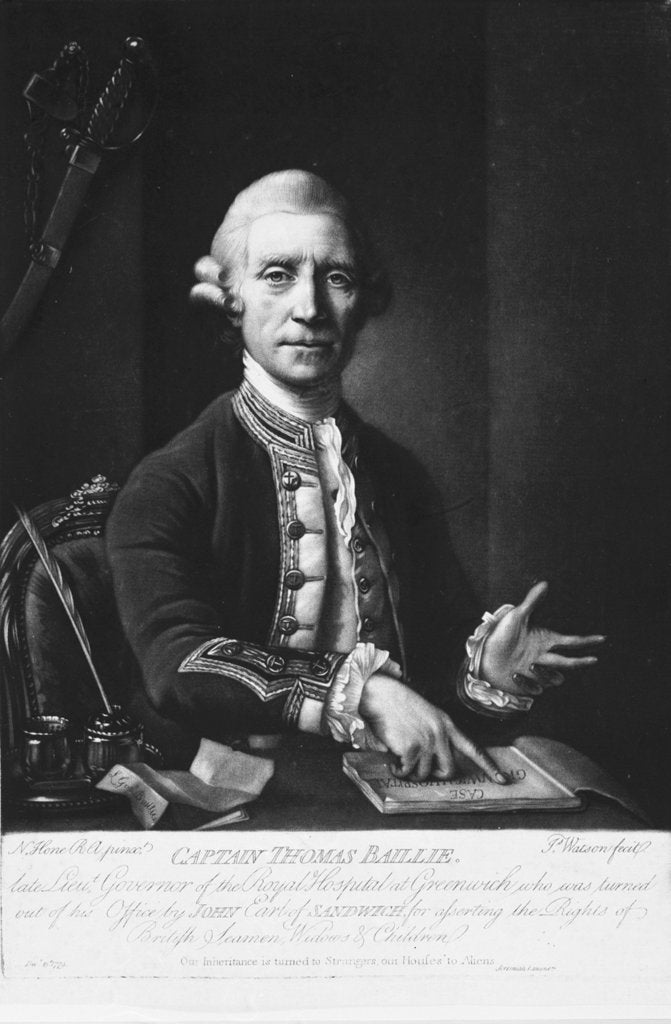 Detail of Captain Thomas Baillie, Late Lieut. Governor of the Royal Hospital at Greenwich by Nathaniel Hone the Elder