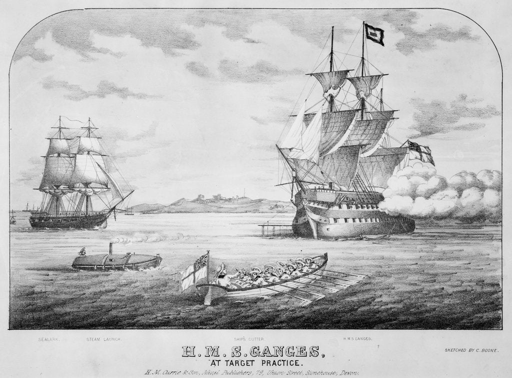 Detail of H. M. S. Ganges at target practice by C. Boone