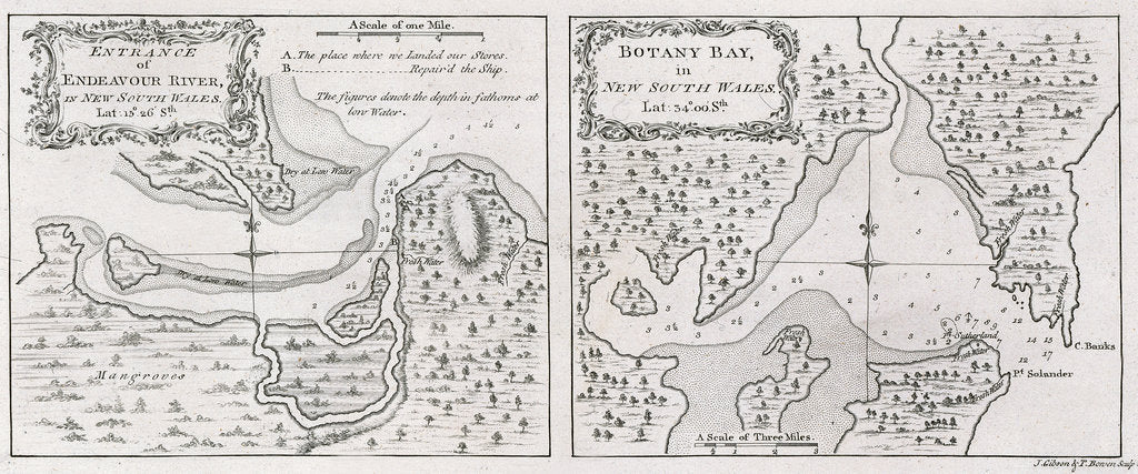 Detail of Captain James Cook's charts of Botany Bay and Endeavour River by unknown