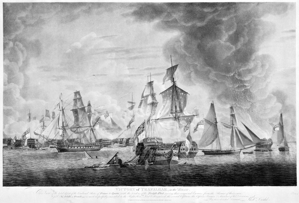 Detail of The defeated French and Spanish fleets after the Battle of Trafalgar, 21 October 1805 by Robert Dodd