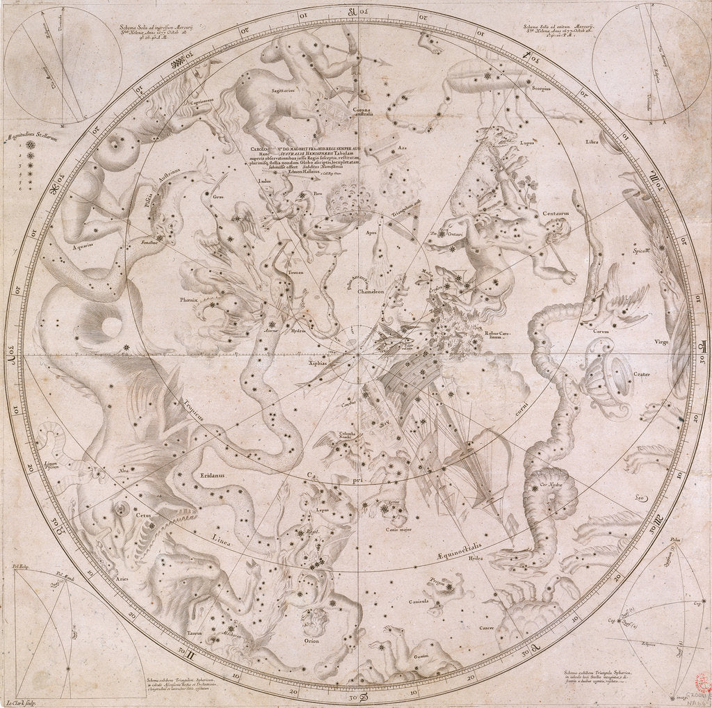 Detail of The right ascensions and declinations of the principal fixed stars in both hemispheres to year 1678 by Edmond Halley