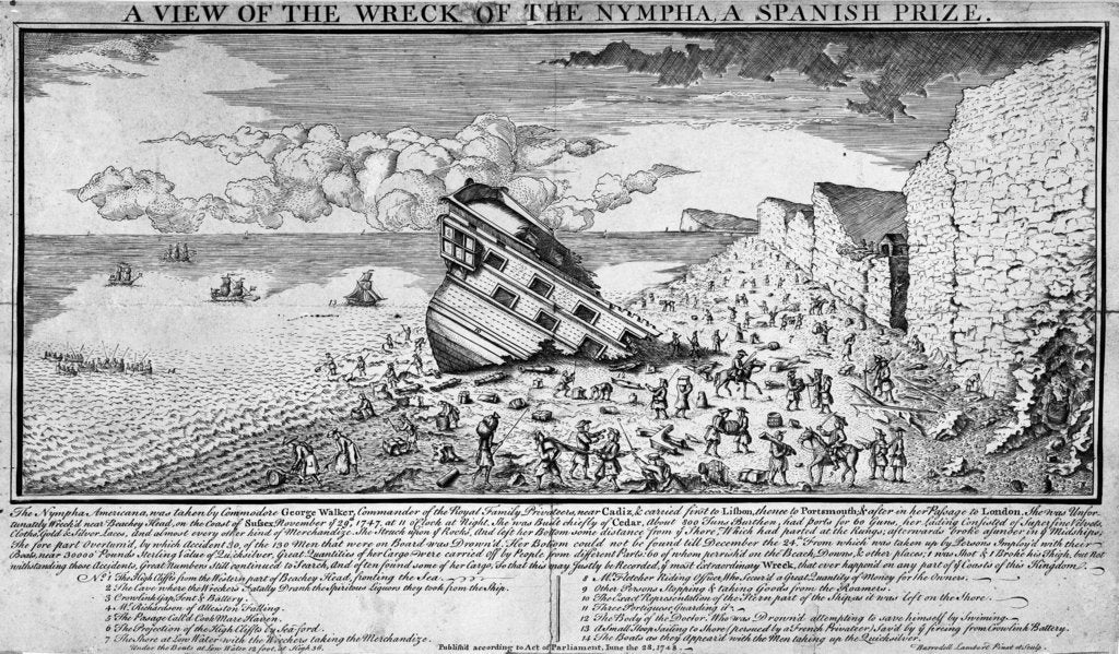 Detail of The wreck of the 'Nympha', a Spanish prize by Barrodell Lambert