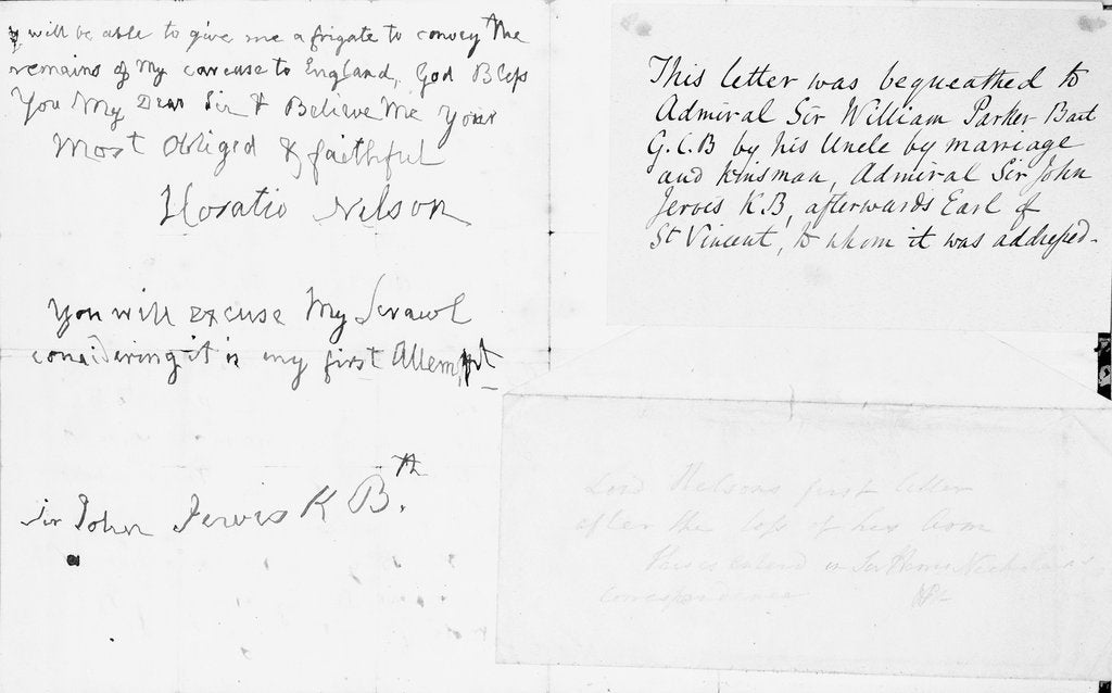 Detail of Nelson's first letter with his left hand by Horatio Nelson