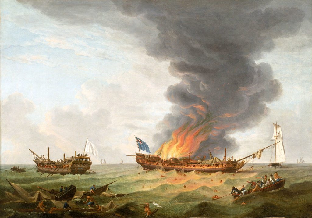 Detail of The Quebec' and 'Surveillance' in action, 6 October 1779 by Robert Dodd