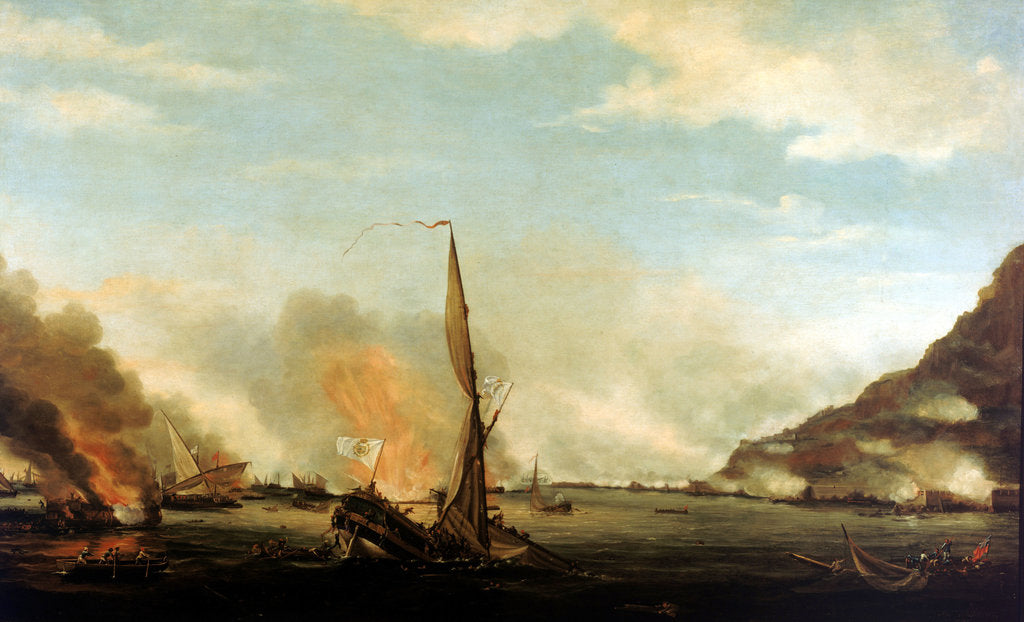 Detail of Destruction of the floating batteries at Gibraltar, 13 September 1782 by Thomas Whitcombe