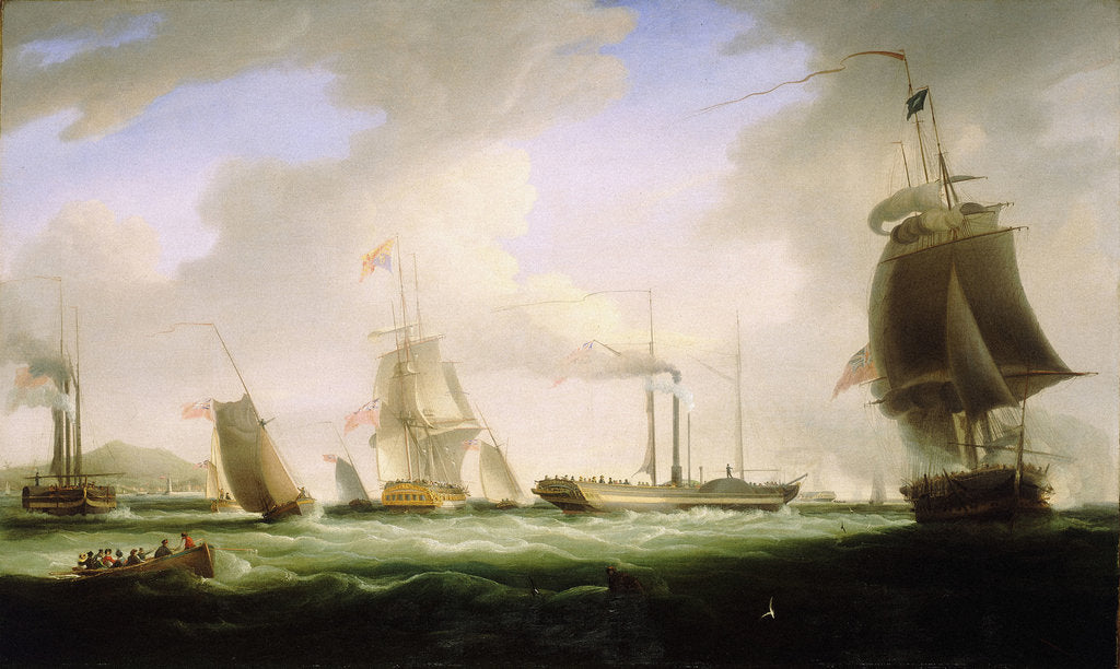 Detail of George IV on Board the 'Lightning', the first post office steam packet to Dublin, 12 August 1821 by William John Huggins