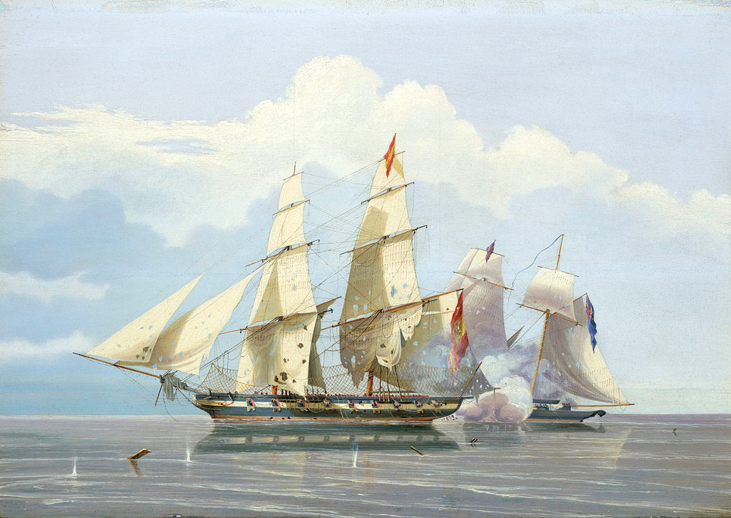 Detail of The capture of the Slaver 'Formidable' by HMS 'Buzzard', 17 December 1834 by William John Huggins