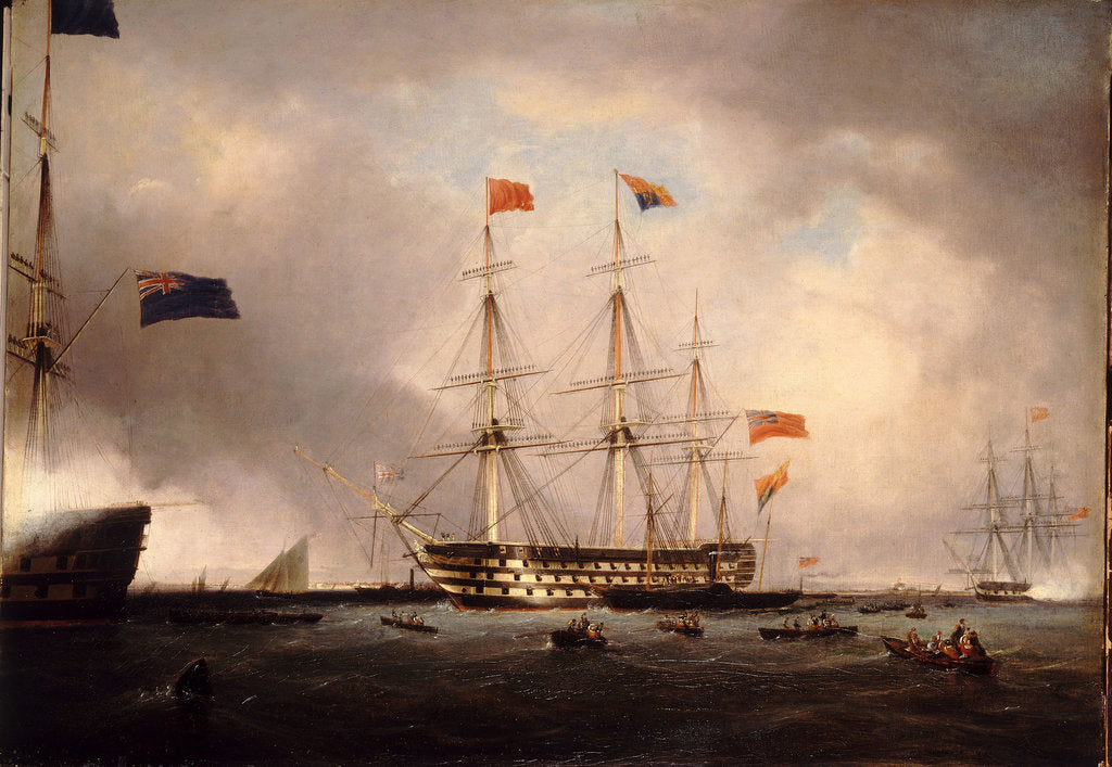 Detail of Queen Victoria's visit to HMS 'Queen' at Portsmouth, 1 March 1842 by Robert Strickland Thomas