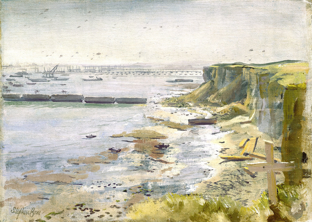 Detail of Mulberry harbour, Arromanches: Normandy landing, June 1944 by Stephen Bone