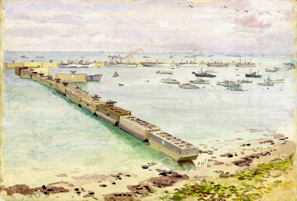 Detail of Mulberry harbour, Arromanches: Normandy landing, June 1944 by Stephen Bone