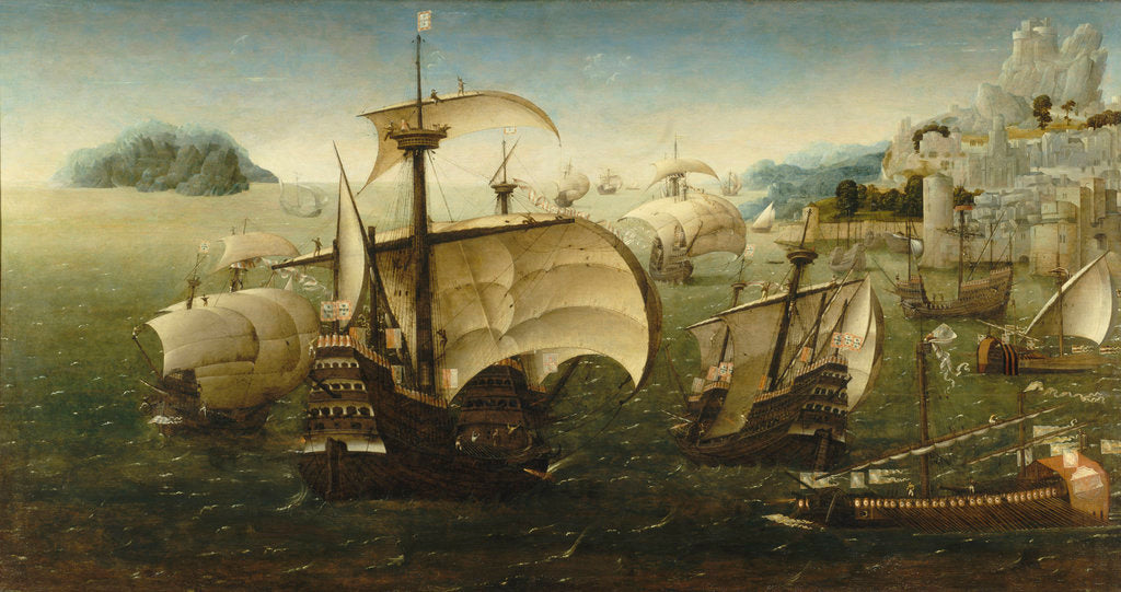 Detail of Portuguese carracks off a rocky coast by Joachim Patinir