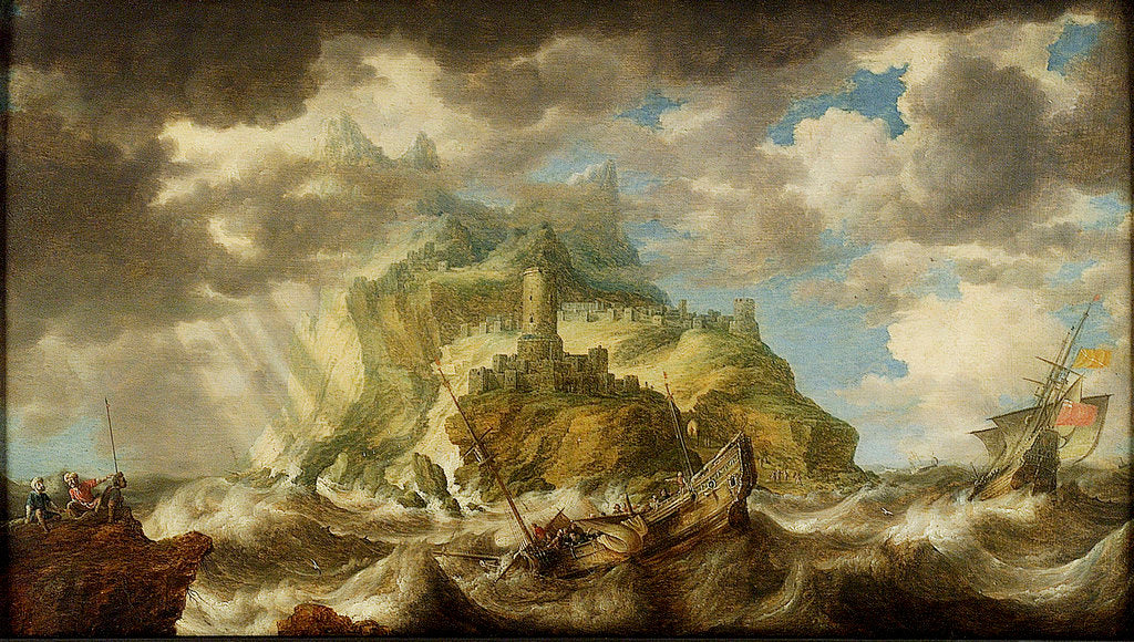 Detail of A dismasted ship in a rough sea by Bonaventura Peeters the Elder