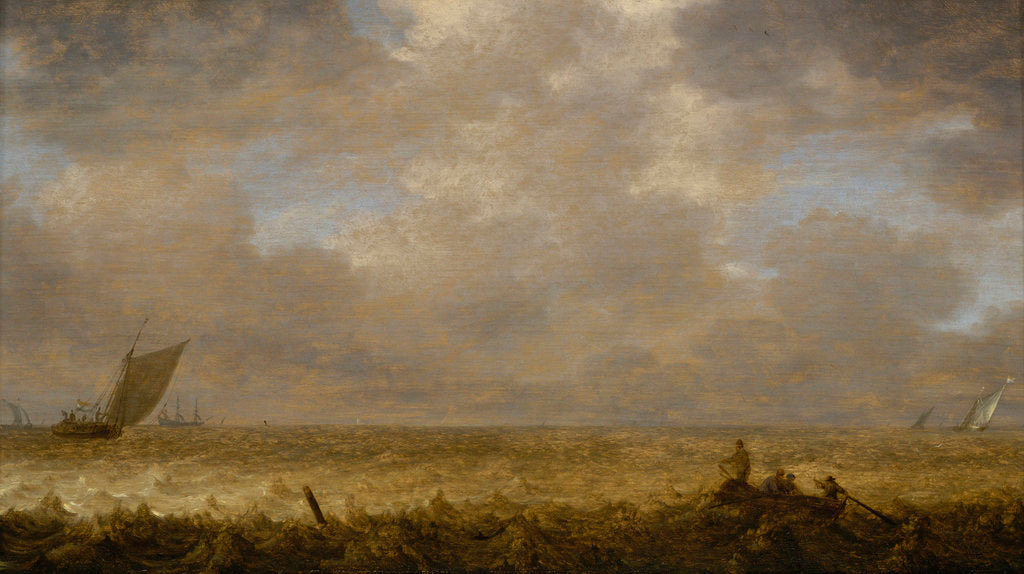 Detail of A shallow sea with fishing boats by Pieter Mulier