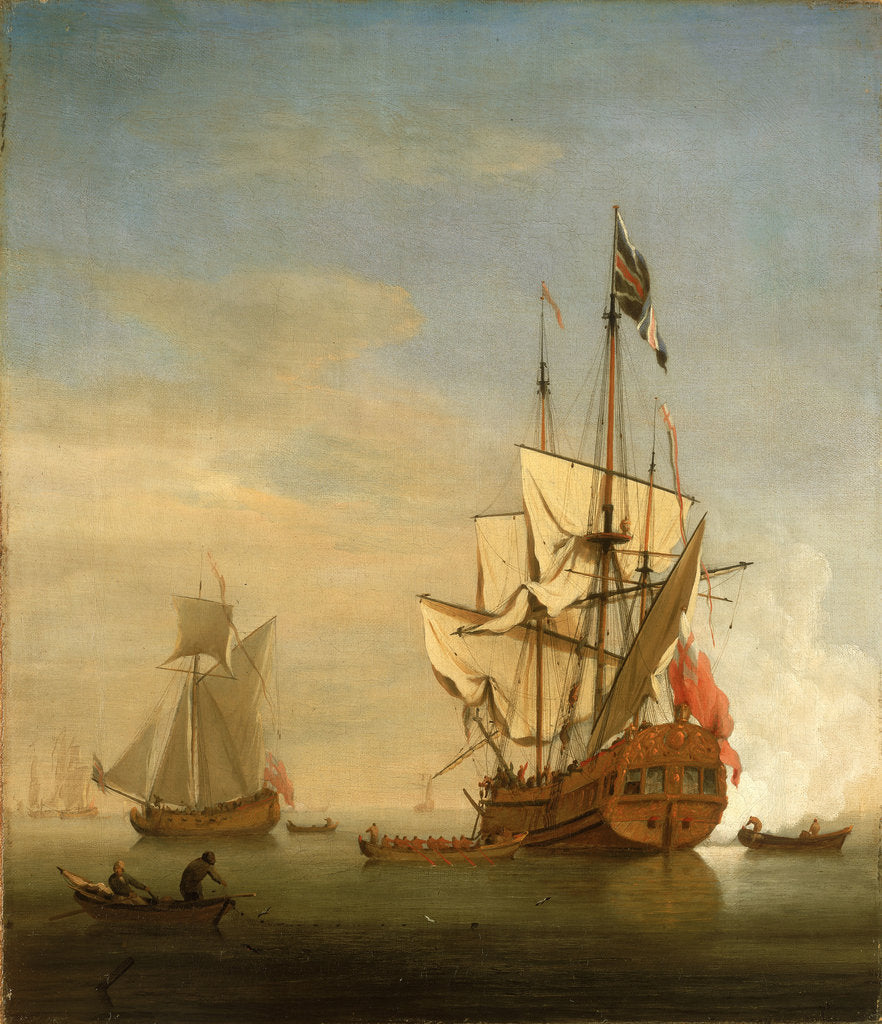 Detail of Calm: an English sixth-rate firing a salute by Willem Van de Velde the Younger