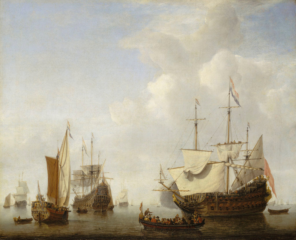 Detail of Calm: a Dutch flagship coming to anchor by Willem Van de Velde the Younger