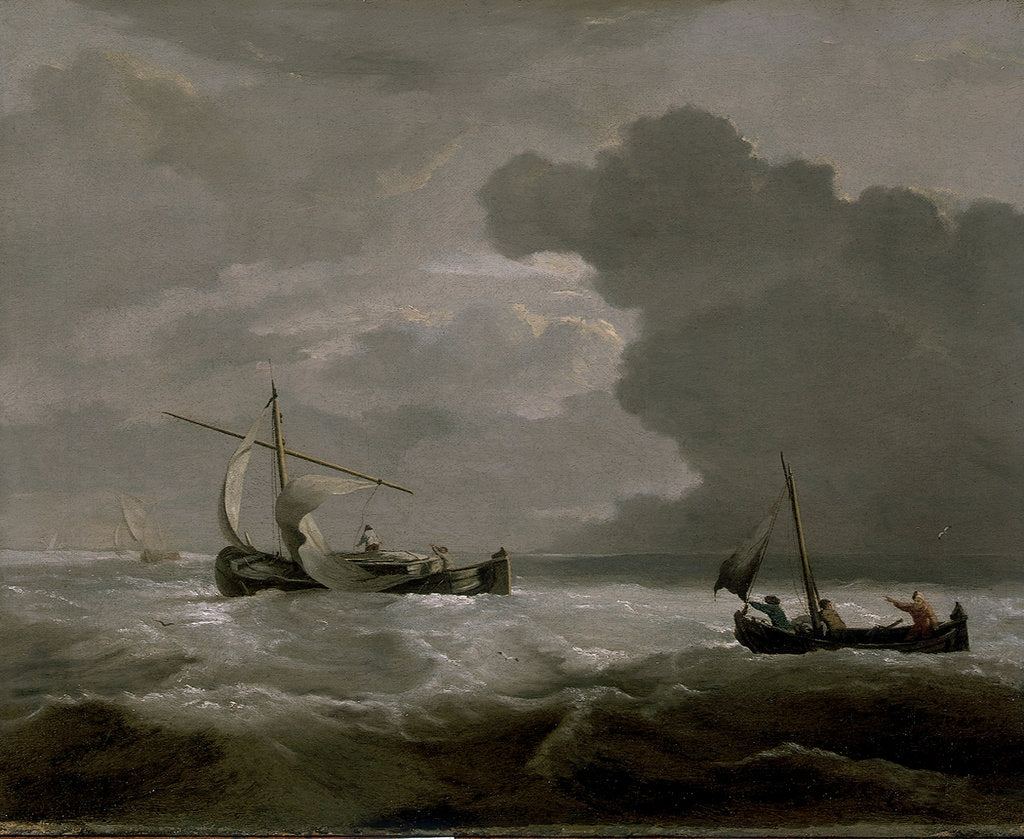 Detail of A kaag and a weyschuit running before a strong breeze by Willem Van de Velde the Younger