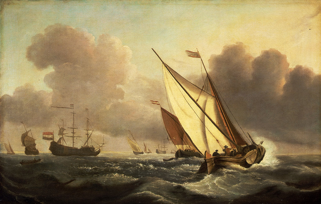 Detail of A kaag going to windward in a fresh breeze by Willem Van de Velde the Younger