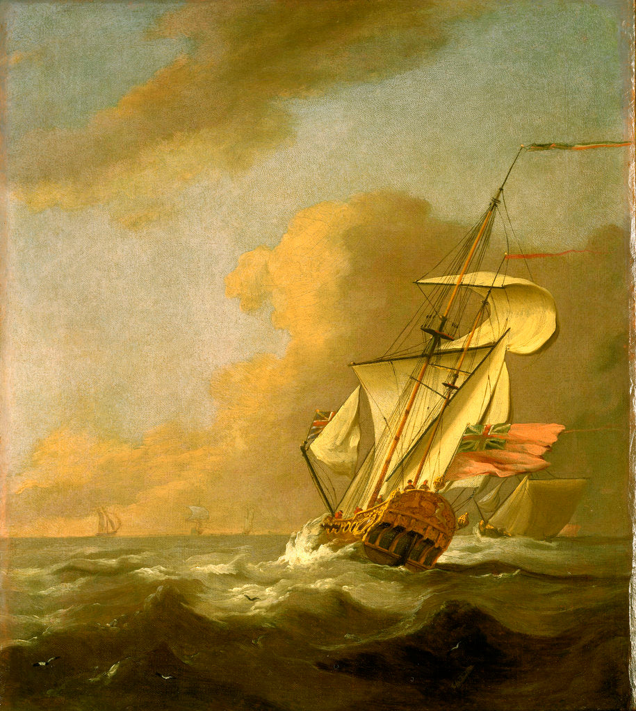 Detail of A ketch-rigged royal yacht in a breeze by Johan van der Hagen