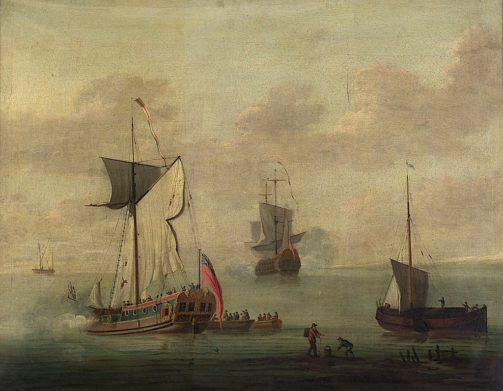 Detail of A Royal yacht, possibly the 'Mary' by L. de Man