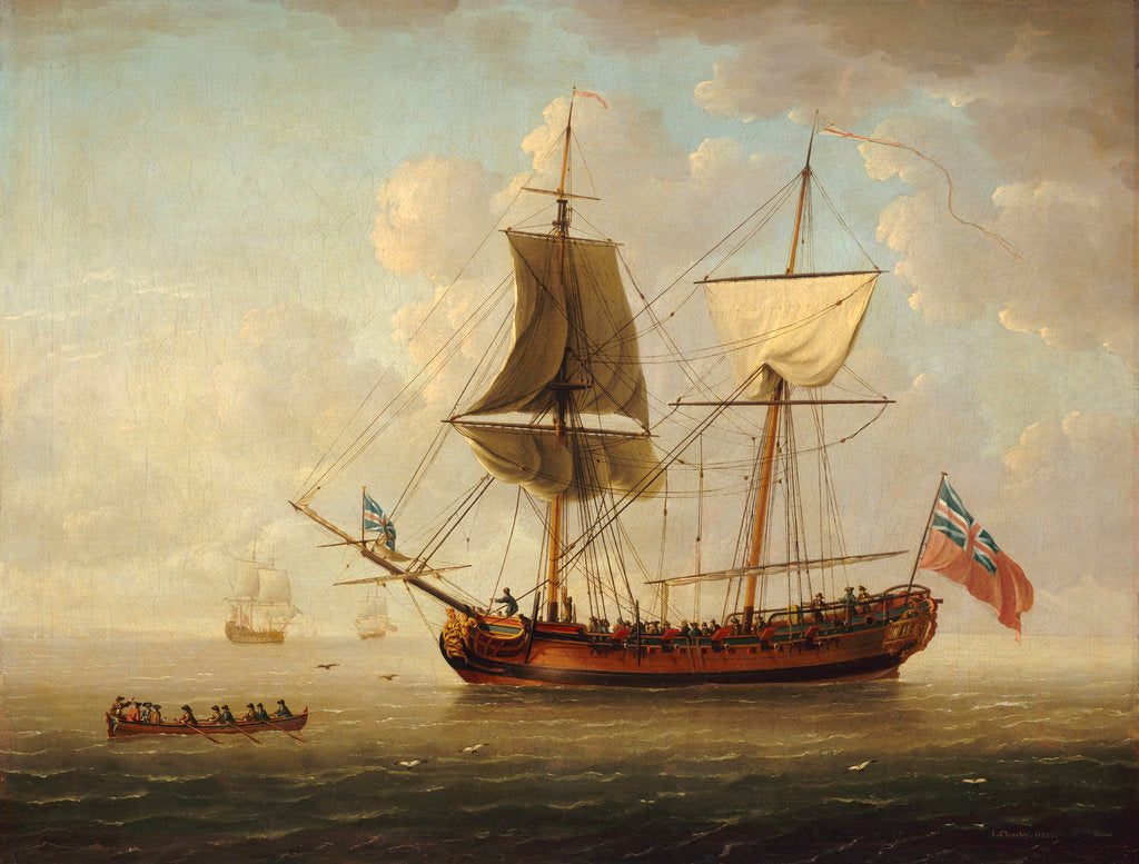 Detail of A brigantine in a calm sea by John Cleveley